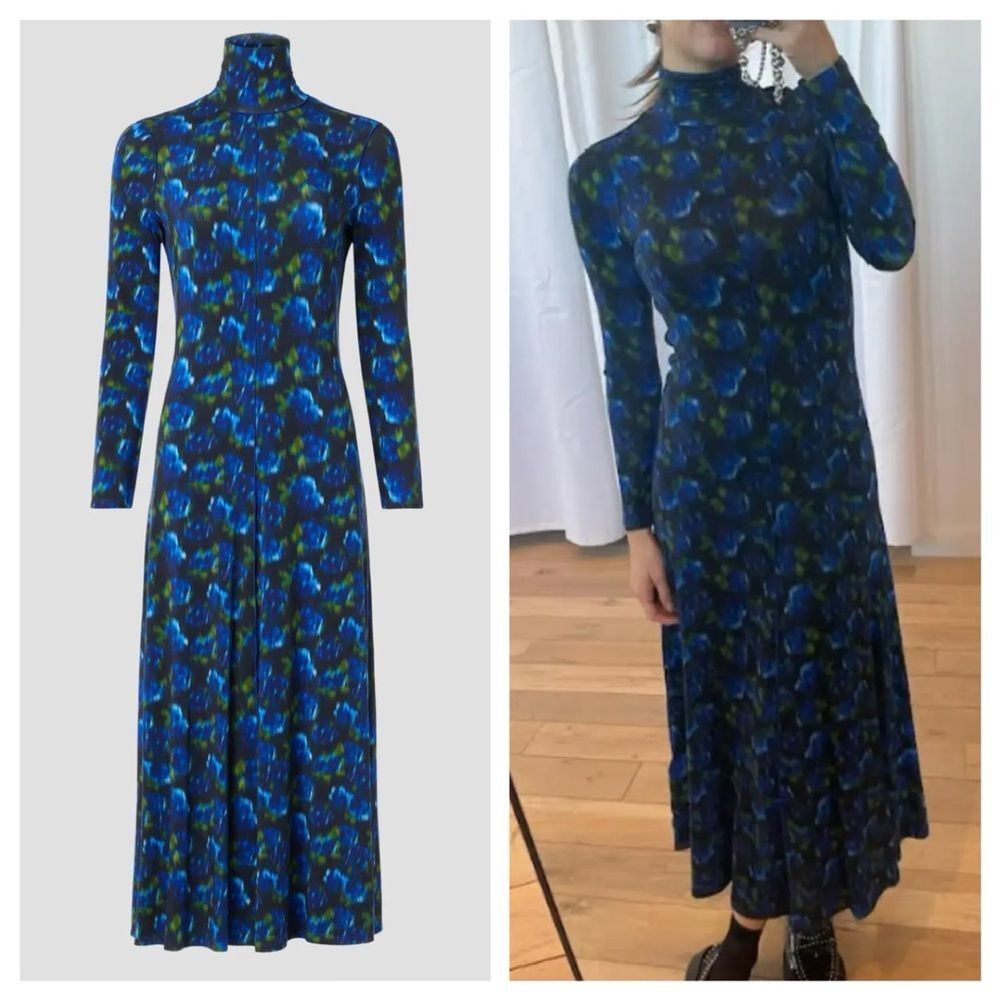 NWT Hunter Bell Maxi Dress Blue Floral Kings Hill Stretch Jersey Long Sleeve XS